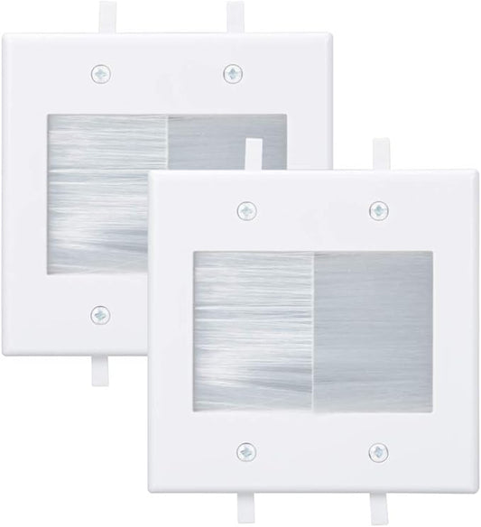 2 Gang Brush Wall Plate White Built in Low Voltage Mounting Bracket for Cables Pass Through 2 Pack
