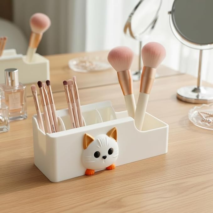 Cable Management Box, Cat Pattern Cord Organizer for Desk, Small Storage Box for Cables, Chargers, Adapters, Power Strip, Nightstand Organizer (White, 6.2 x 3.3 x 2.2 Inch)