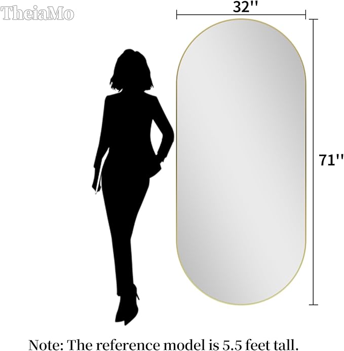 Oval Full Length Mirror, 71"×32" Wall-Mounted Mirror with Gold Frame in Shiny Gold, Ultra-Clear Explosion-Proof Dressing Mirror, Simple & Classic Deco for Cloakroom/Bedroom/Living Room