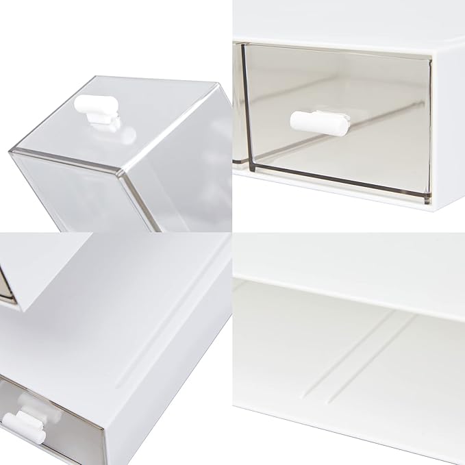 Desk Organizer with 3 Drawers, Clear Plastic Desk Storage Box, Desktop Organization for Office Supplies, Gel Pens, Pencils, Markers, Tape, Erasers, Paperclips, Chargers (White-3 Draws)