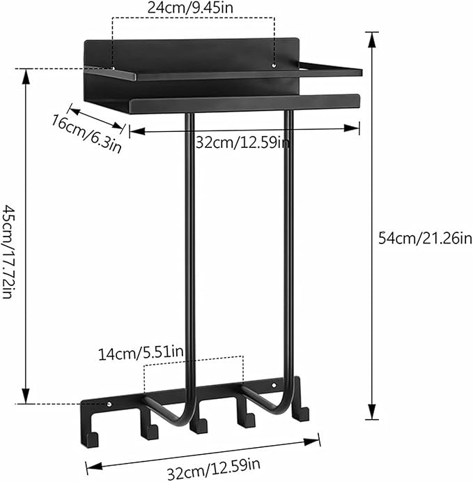 Bathroom Towel Storage Rack, Wall Mounted Towel Rack with Shelf and 5 Hooks, Can Holds 3 Large Towels Stainless Steel Bathroom Towel Holder for Rolled Towels, Bath Towels.(Black)