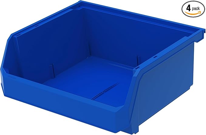 ReadySpace Plastic Containers for Organizing and Storage Bins for Closet, Kitchen, Office, Garage or Pantry Organization, Stackable Bins, Extra Large (14.8" x 16.5" x 7"), 4-Pack, Blue