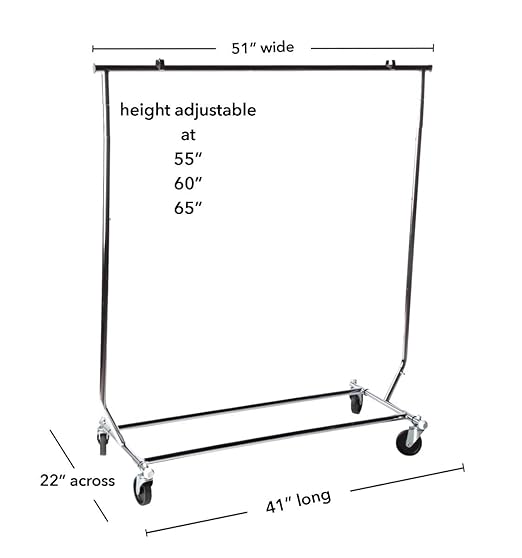 NAHANCO RCS-1 Heavy Duty Rolling Clothes Rack, Single Bar, Collapsible, Heavyweight - Chrome
