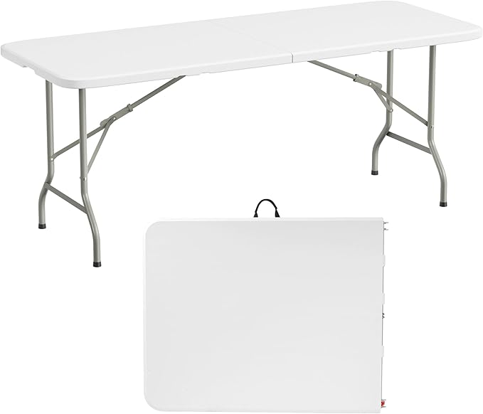 Elevon 6 Feet Heavy Duty Folding Table with Adjustable Height, Fold-in-Half Portable Table for Indoor Outdoor Use - Camping, Picnic, Party, Wedding, Dining, Utility Table