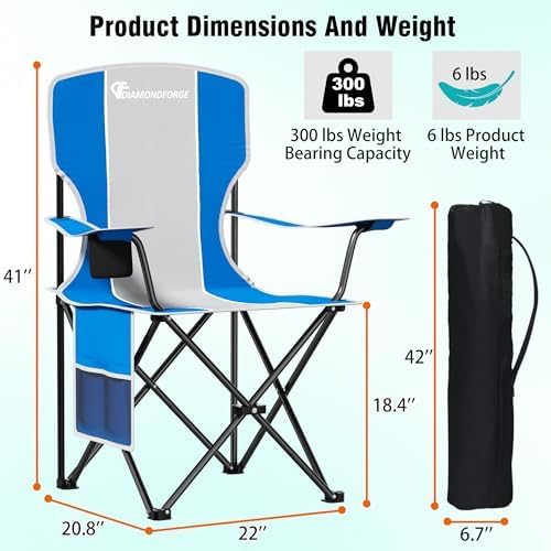 Camping Chairs, 300 LBS Capacity High Back Camping Chair, Portable Outdoor Lawn Chairs Folding with Cup Holder for Picnic, Lawn, Beach, Fishing and Sports (Blue Grey)