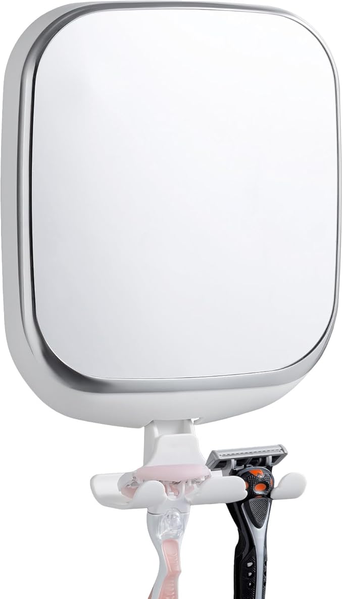 TAILI Shower Mirror Fogless for Shaving, Anti Fog Shaving Mirror with Razor Holder NO-Drilling,Removable,Shatterproof & Waterproof,Wall Mounted Bathroom Accessories with Powerful Suction(White)