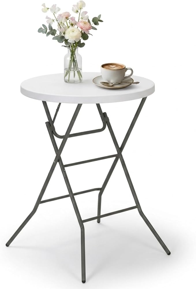 32" Round Folding Table, Portable Bar Height Folding Table with Detachable Legs, Round Foldable Table with HDPE Top for Standing Parties, Balcony, Event, Indoor Outdoor Use (White, 1 Pack)