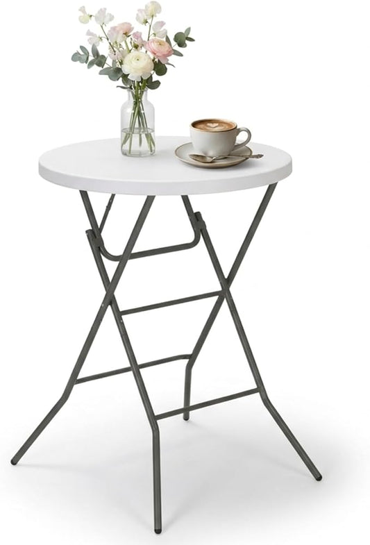 32" Round Folding Table, Portable Bar Height Folding Table with Detachable Legs, Round Foldable Table with HDPE Top for Standing Parties, Balcony, Event, Indoor Outdoor Use (White, 1 Pack)