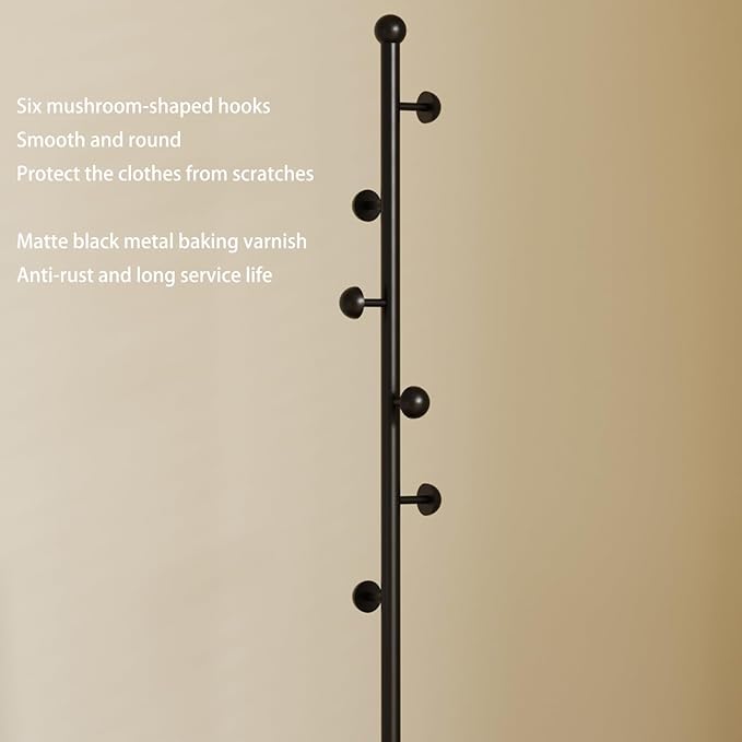 Coat Rack,Metal Free Standing Coat Stand with marble base, Hall Coat Tree with 6 Hooks and Storage Tray,68.9 Inch Tall, for Coats, Hats, Bags, for Entryway, Hallway, Bedroom