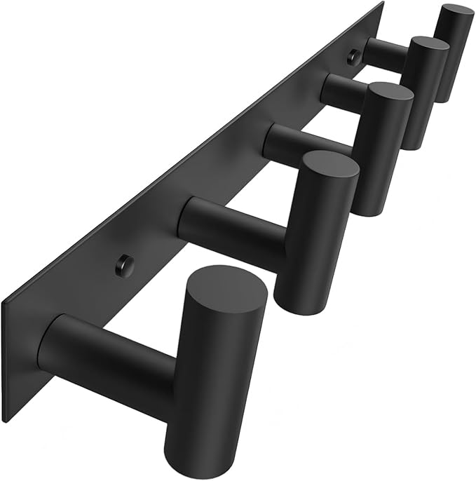 Wall Mounted Coat Rack-5 Hooks, Heavy Duty Stainless Steel Hook Rail for Towel Coat Hat Purse Bag Jacket, Towel Hooks for Entryway Bathroom Kitchen (Black 5 Hooks - 1 Pack)