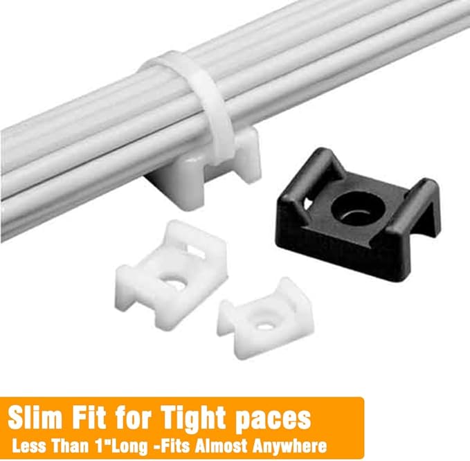 120 Set White Cable Zip Tie Mounts Kit Wire Clips Organizer Holders Clamps with 0.9Inch Saddle Type Mounts Base with 8" Ties and Tapping Screw