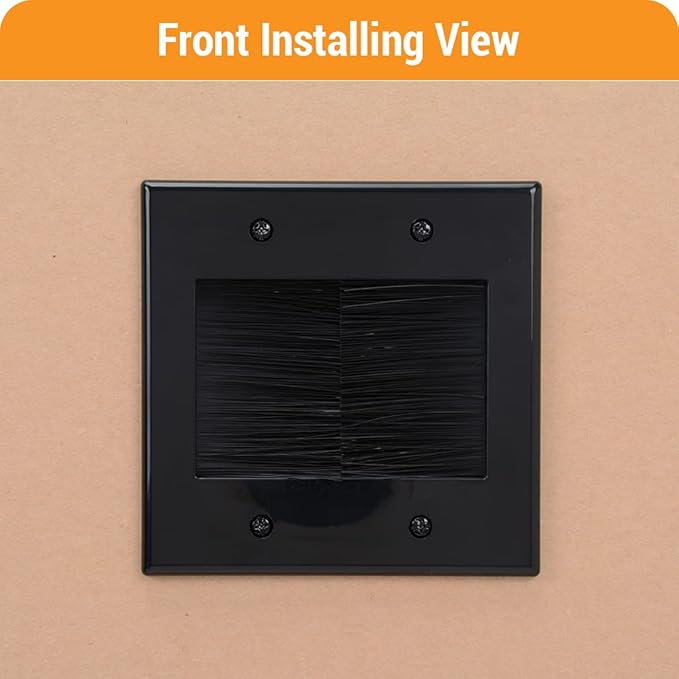 2 Gang Wall Plate, Black Brush Wall Plate with Built-in Low Voltage Mounting Bracket for Cables Pass Through in-Wall (Pack of 2)