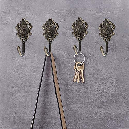2Pcs Curtain Tiebacks Hook Vintage Bronze Rose Pattern Carved Wall Hooks Key Hook Clothes Hanger Bathroom Bedroom Multi-Function Decorative Hook with Screws
