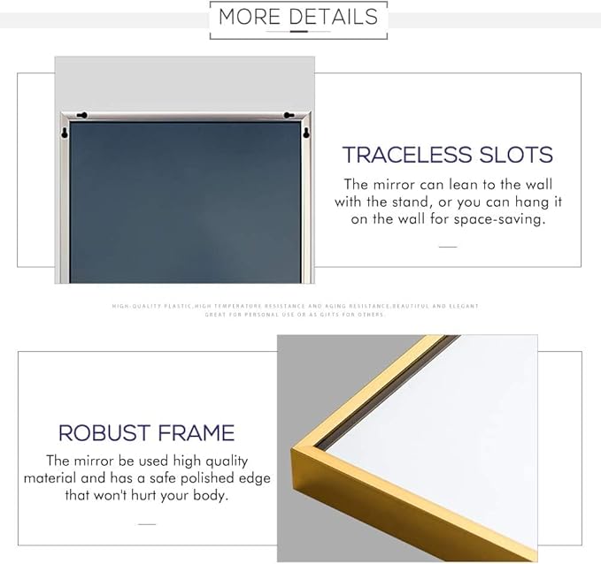 NeuType Full Length Mirror Floor Mirror with Standing Holder Bedroom/Locker Room Standing/Hanging Mirror Dressing Mirror Wall-Mounted Mirror (Golden), 65"x22", AMZVCNTJJ00362ZZE-ZYF
