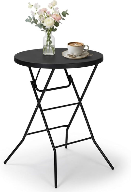 32" Round Folding Table, Portable Bar Height Folding Table with Detachable Legs, Round Foldable Table with HDPE Top for Standing Parties, Balcony, Event, Indoor Outdoor Use (Black, 1 Pack)