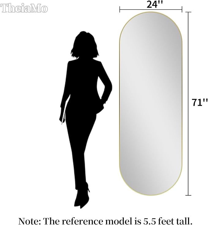 Oval Full Length Mirror, 71"×24" Wall-Mounted Mirror with Gold Frame in Shiny Gold, Ultra-Clear Explosion-Proof Dressing Mirror, Simple & Classic Deco for Cloakroom/Bedroom/Living Room