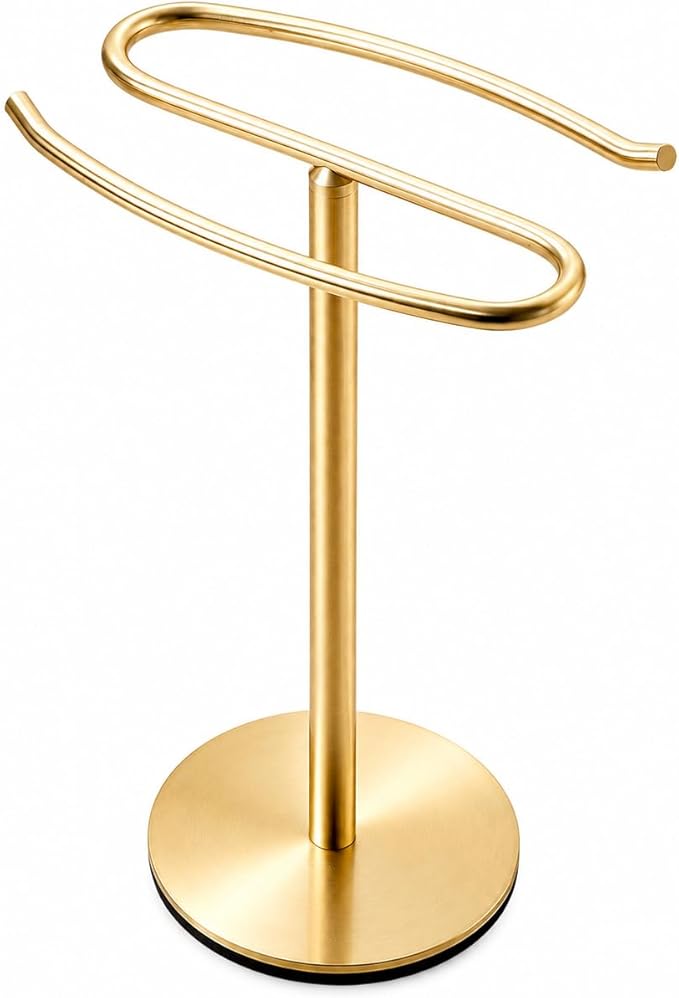 Gold Hand Towel Holder Stand,13 Inch Free-Standing Towel Rack, SUS304 Stainless Steel Towel Bar Rack Stand, Tower Bar for Bathroom Kitchen Vanity Countertop…