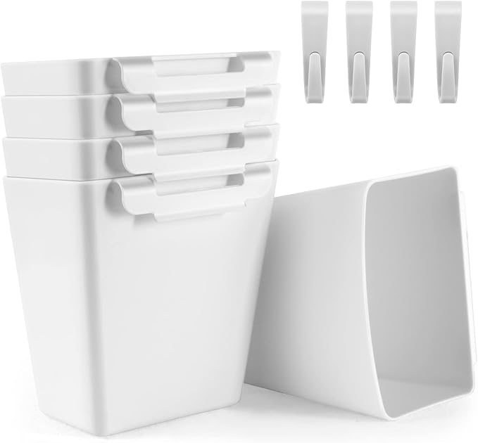 5 Pack Hanging Cup Holders, Multipurpose Rolling Cart Accessories Utility Cart Accessories For Art Craft Supplies, Space Saving Hanging Storage Basket Pencil Holder Makeup Organizers (White)