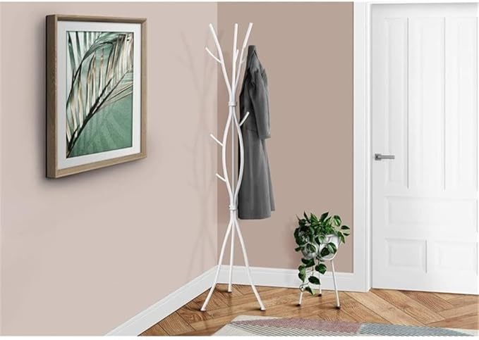 Monarch Specialties I 2063 Coat Rack, Hall Tree, Free Standing, 11 Hooks, Entryway, 74"H, Bedroom, Metal, White, Contemporary, Modern