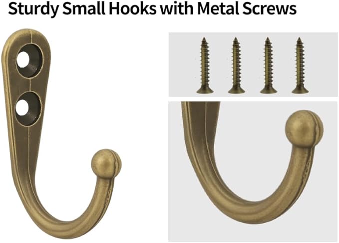 20 Pcs Key Hooks Coat Hooks for Hanging, Key Holder, Wall Mount Hook with Stainless Steel Metal Screws, Command Hooks Utility Hangers for Key, Hat, Cup, Coat, Picture (Bronze)
