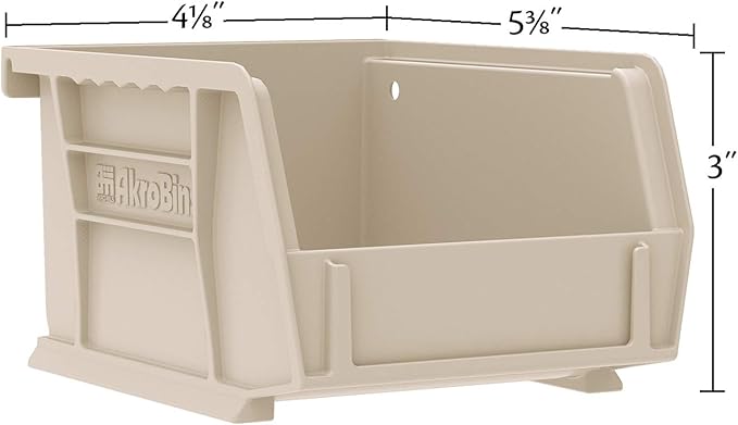 Akro-Mils 30210 AkroBins Plastic Storage Bins, Space-Saving Stackable Bins for Garage, Pantry, Craft Organization, 5" x 4" x 3", Stone, 24-Pack