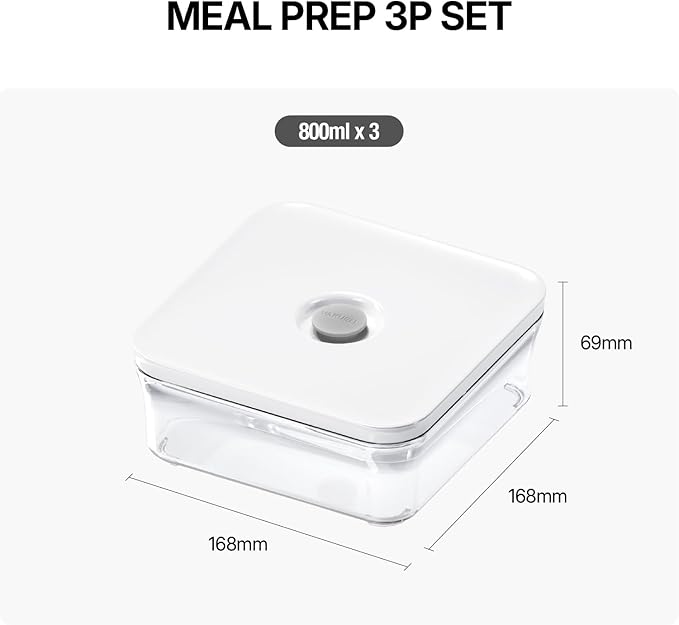VAKUEN Premium Airtight Food Storage Container. Meal Prep 0.85qt 3pc/Set. 3pcs Container. Patented Double Silicone Lining, 100% Leak Proof, BPA-FREE