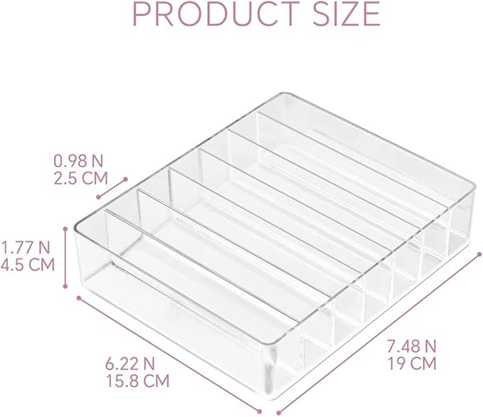 WECHENG Clear Acrylic Makeup Organizer for Eyeshadow Makeup Palette Organizer, 7 Slots Cosmetic Organizer for Vanity Countertop & Drawer, Fits Palettes Blushes Lipstick or Other Small Items