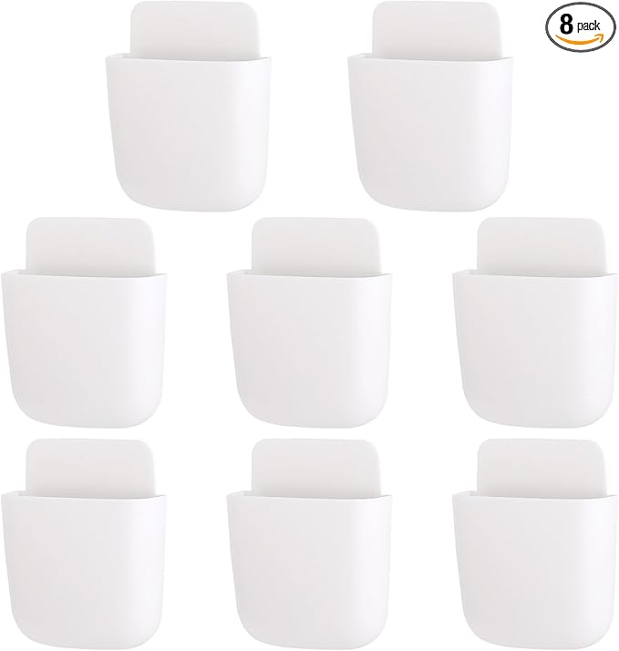 Tecbeauty 8 Pcs Remote Control Holder Self Adhesive Wall mounted Storage Box Phone Charging Pen Holder Organizer for Home Office School