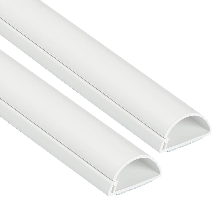 D-Line Half Round Cord Hider, Patented Cable Cover, Hide TV Wall Mount Wires, Raceway for Cords, Decorative Wire Covers, Paintable, Adhesive Cable Concealer - 2X 1.18in W x 0.59in H x 39in L - White