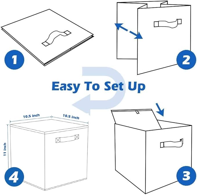 PowerKing Collapsible Storage Cubes with Handles, Fabric Foldable Bins for Closet Shelves, Durable Organization Storage Bins, 10.5'' x 11'' x 10.5'', 2 Pack, Dark Blue