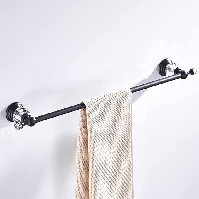 WINCASE Crystal Towel Bar, Black Adjustable Towel Rack, Single Hand Towel Holder Bathroom Shower Towel Rail Rod Modern Luxury Wall Mount Matte Black