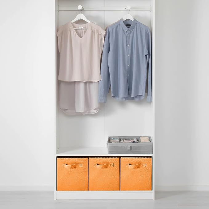 PowerKing Collapsible Storage Cubes with Handles, Fabric Foldable Bins for Closet Shelves, Durable Organization Storage Bins, 10.5'' x 11'' x 10.5'' (Orange, 6Pack)