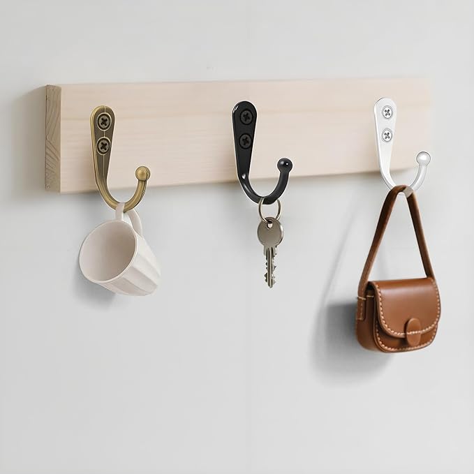 20 Pcs Key Hooks Coat Hooks for Hanging, Key Holder, Wall Mount Hook with Stainless Steel Screws, Command Hooks Utility Hangers for Key, Hat, Cup, Coat, Picture (Black)