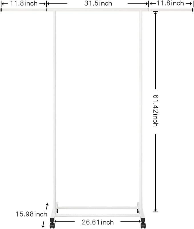 SUOERNUO Clothes Rack with Wheels Rolling Clothing Rack for Hanging Clothes, Portable Metal Garment Rack for Bedroom Laundry Living Room (White, 59.05"*15.75"*59.45")