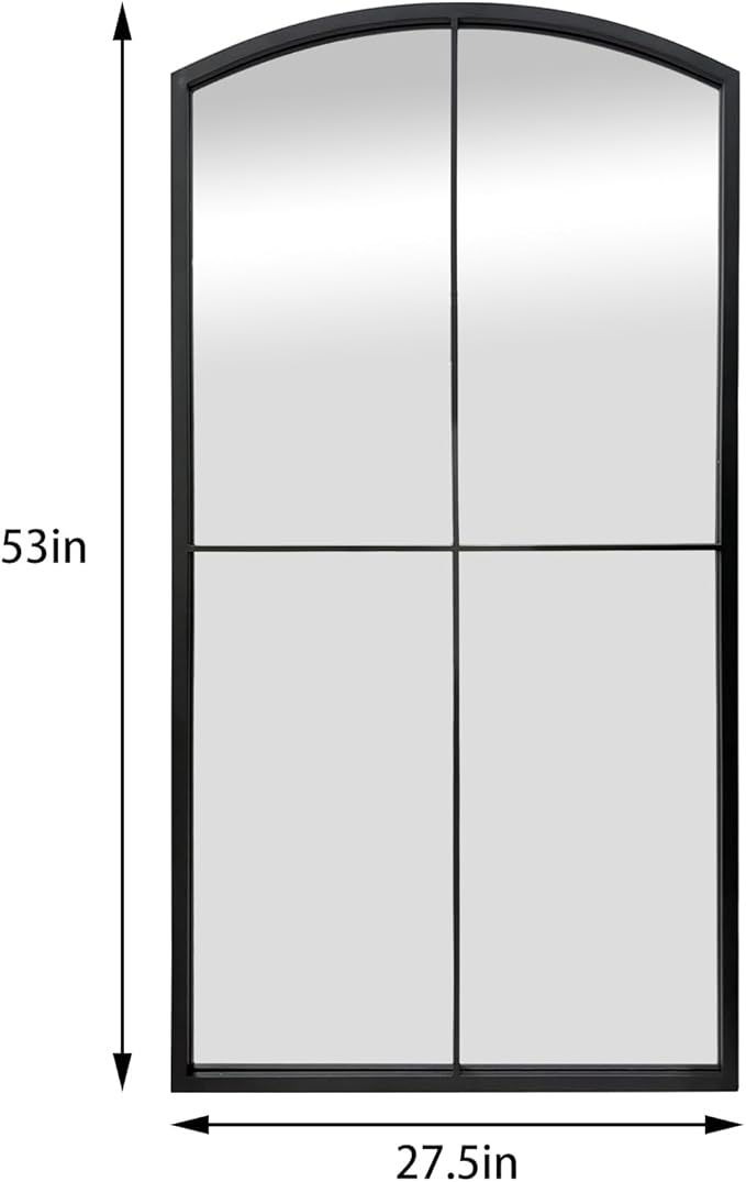 WAMIRRO Full Length Window Mirror,Black Arched Floor Grid Wall Mounted Mirrors for Fireplace/Entryway/Hallway/Living Room 28"X53"
