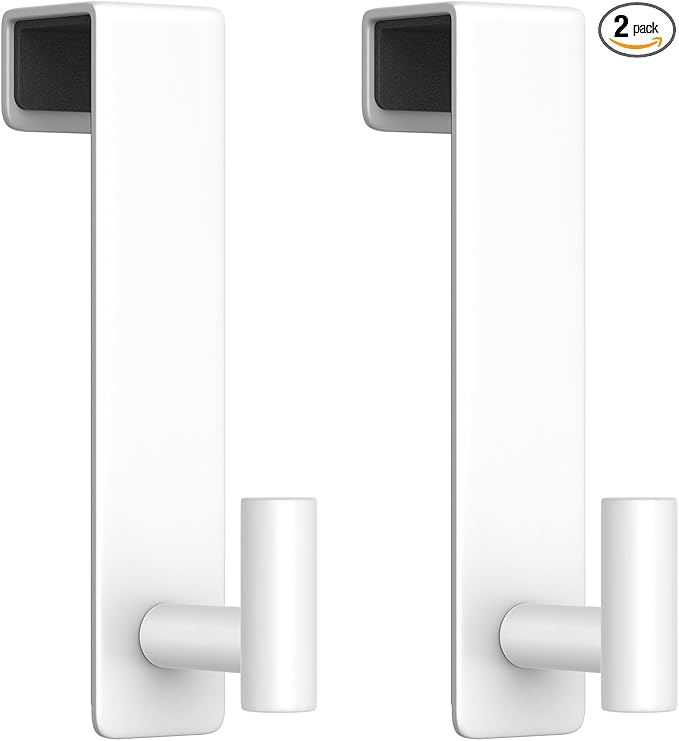 HUFEEOH 2-Pack Over The Door Hooks, Stainless Steel Door Hanger for Towels & Coats, Bathroom Towel Rack Coat Rack, Tool-Free Hooks for Hanging (White, Fits 1-3/4" Thick Door -T Shape 2 Pack)
