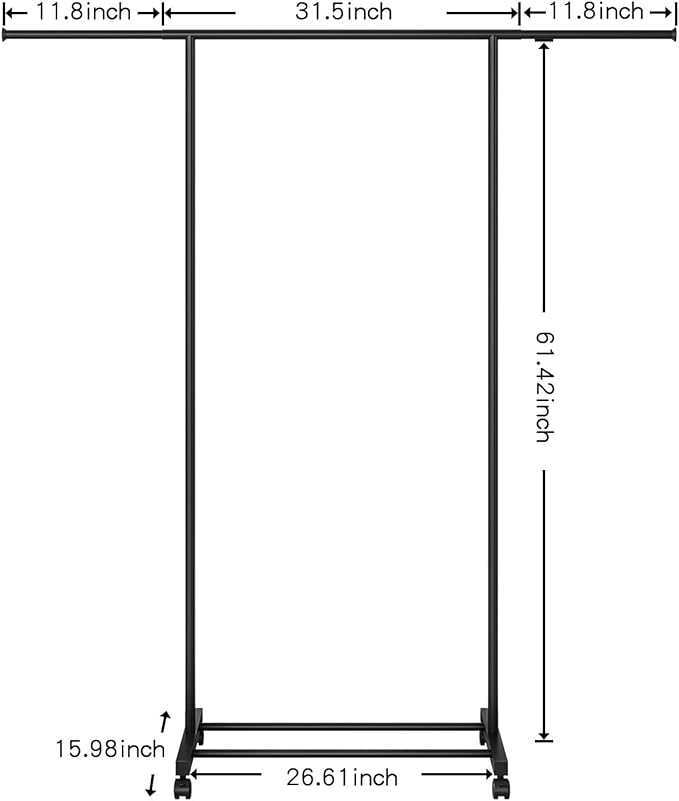 SUOERNUO Clothes Rack with Wheels Rolling Clothing Rack for Hanging Clothes, Portable Metal Garment Rack for Bedroom Laundry Living Room (Black, 59.05"*15.75"*59.45")