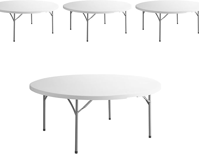 PRO&Family Commercial Round Folding Table, White Top, Powder-Coated Steel Frame, High-Impact Polyethylene Construction, Perfect for Wedding, Party, Shool, Church. (4, 72")