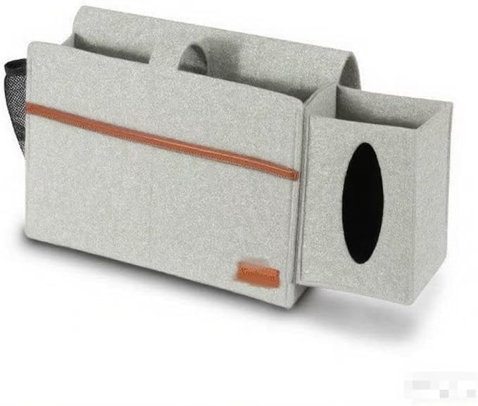 Bedside Caddy - Hanging Storage Pouch for Bedside, Couch, Dorm Room - Multi-Pocket Wall Mounted Felt Storage Organizer for Bedroom,With Tissue Box Cover Holde (Light Gray)