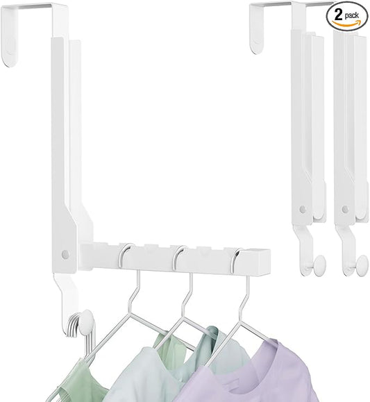 2 Pack Over The Door Hanger Folding Clothes Drying Rack, Folding Hanging Coat Rack for Indoor Laundry Room Compact Small Space Foldable Portable Clothing Hanger Hook Collapsible (Wihte-2(Upgraded))