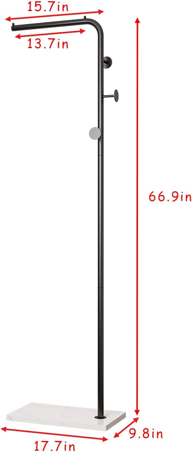 DOORXIFO Black Coat Racks with White Base, Entryway Coats Racks Freestanding with 3 Hooks, L Shape Home Coat Hanger for Jackets, Coats, Hats, Clothes