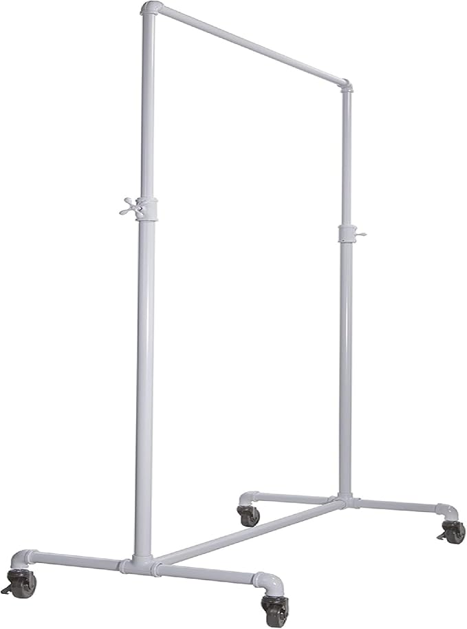 Econoco Pipeline Adjustable Ballet Bar Rack, Rolling Clothing Display with Vintage Style and Adjustable Height, Gloss White