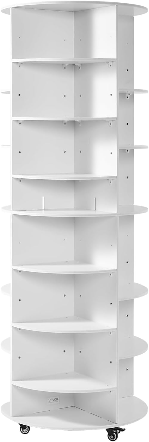 VEVOR 7 Tier Rotating Shoe Rack Tower with Adjustable Shelves, Movable 360° Spinning Carousel Display with Wheels, Lazy Susan Organizer Closet for Bedroom, Living Room, Entryway, Closet, White