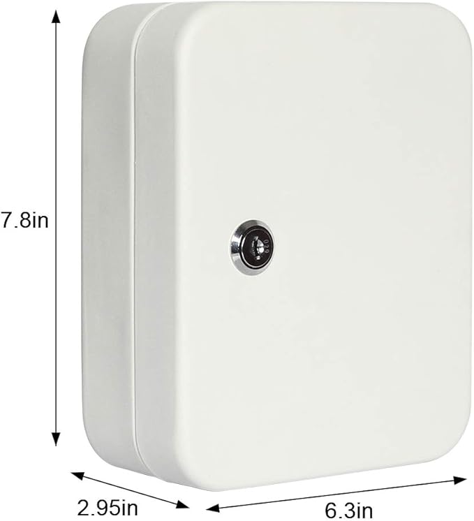 Jssmst Key Lock Box Wall Mount Security Key Storage Box, Locking Key Cabinet Wall Mount with 20 Key Hooks & Tags Key Labels, 7.87 x 6.3 x 2.95 inches, White Matt