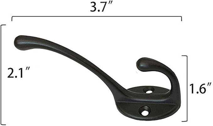IBosins 10 Pack Dual Coat Hooks Wall Mounted with 40 Screws Retro Double Hooks Utility Black No Rust Hooks for Coat, Scarf, Bag, Towel, Key, Cap, Cup, Hat (Black)