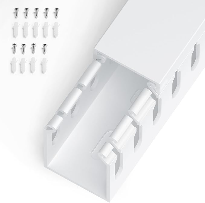 ZhiYo H1.6in W1.2in Professional Server Rack Cable Management Raceway, 6ft (2 x L3ft) Cable Raceway Kit, Electrically Safe PVC Open Slot Wire Raceway for Under Desk/Computer/Network Cords, White