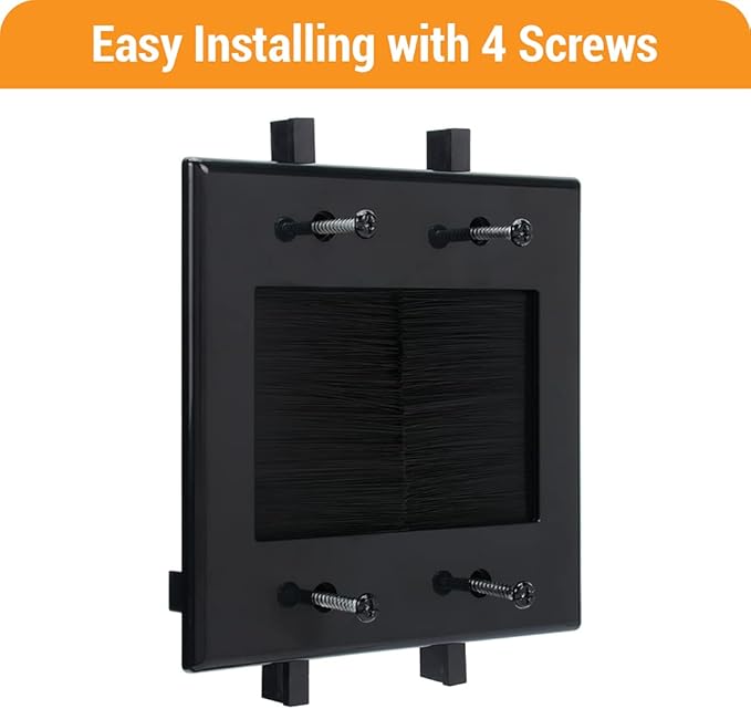 2 Gang Wall Plate, Black Brush Wall Plate with Built-in Low Voltage Mounting Bracket for Cables Pass Through in-Wall (Pack of 2)