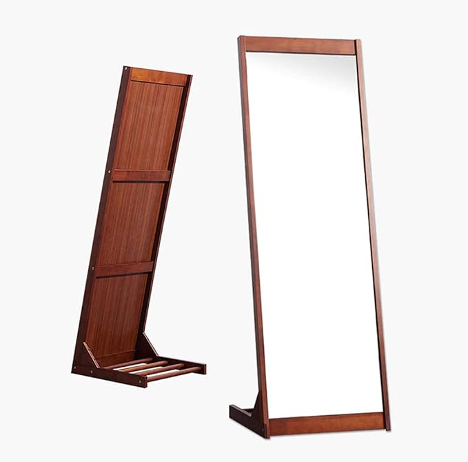 Full Length Mirrors Full Length Vintage Wooden Rectangle Free Standing with Storage for Bedroom Hall Floor Mirror (Color : Brown) (Brown)