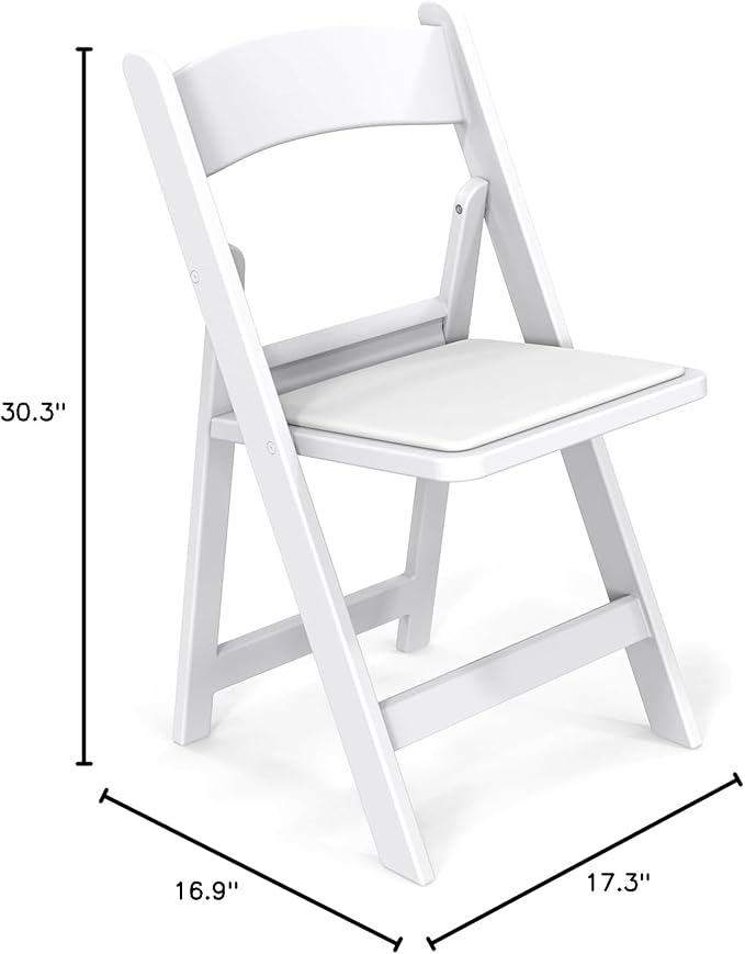 VINGLI White Resin Folding Chair with Padded Cushion, Set of 1, Plastic Foldable Seat for Indoor & Outdoor Use, Comfortable Design for Events, Parties & Home (1, White, M)