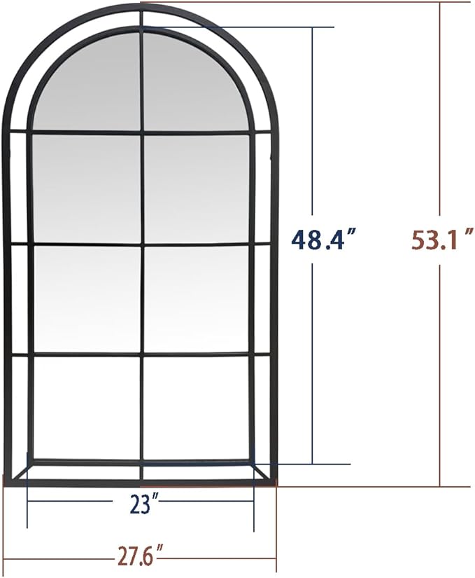 WAMIRRO 28"X53" Arched Mirror,Wall Decorative Black Window Pane Mirrors Decor for Wall Mouted/Fireplace/Entryway/Hallway/Living Room/Bathroom